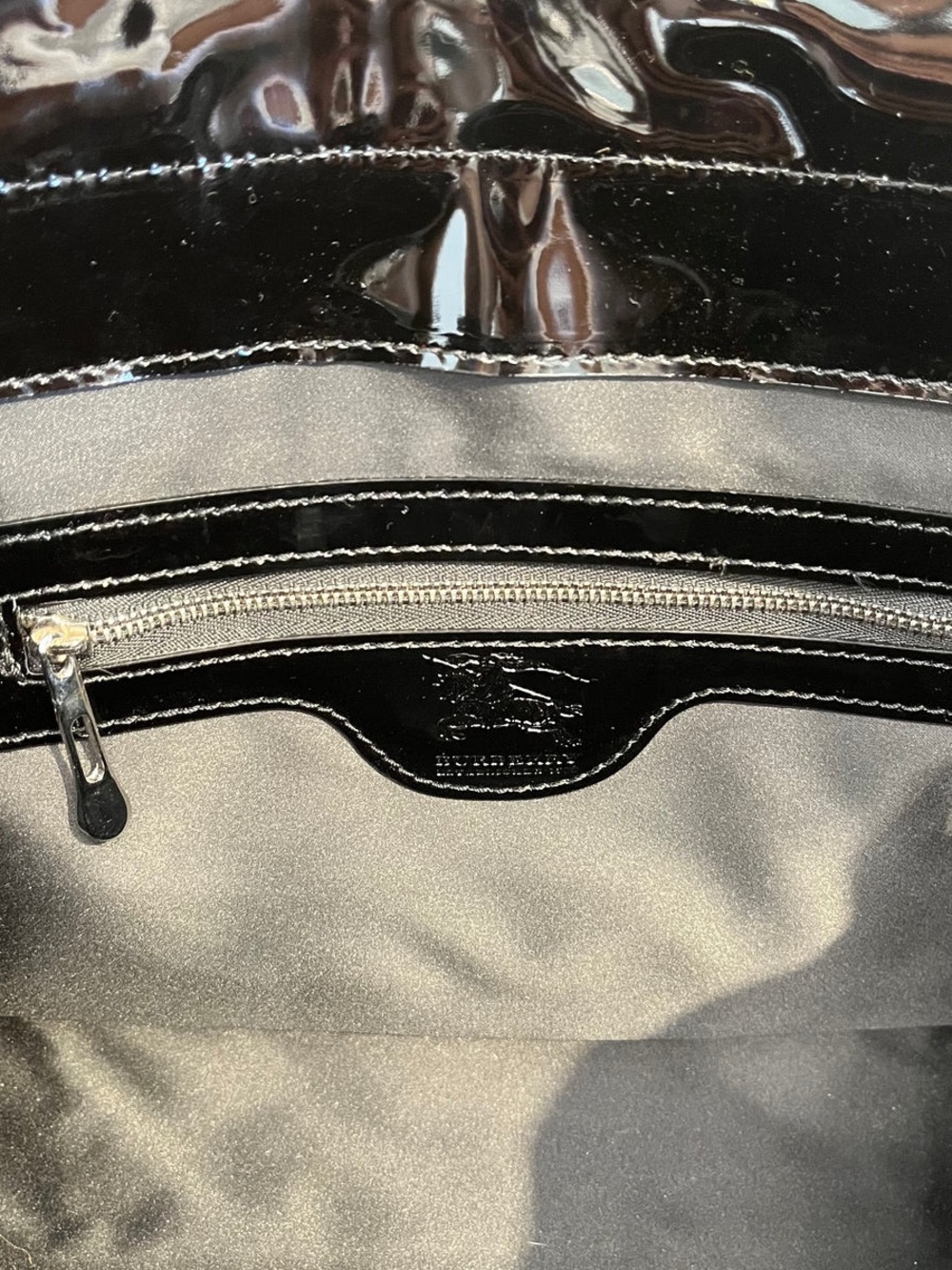 Burberry Black Patent Quilted Satchel with Lock Accent - Picture 5 of 5